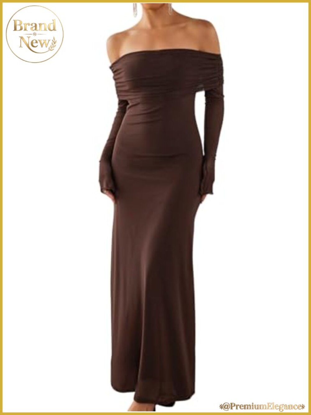Women's Off Shoulder Long Sleeve Maxi Wedding Guest Bodycon Dress Ruched